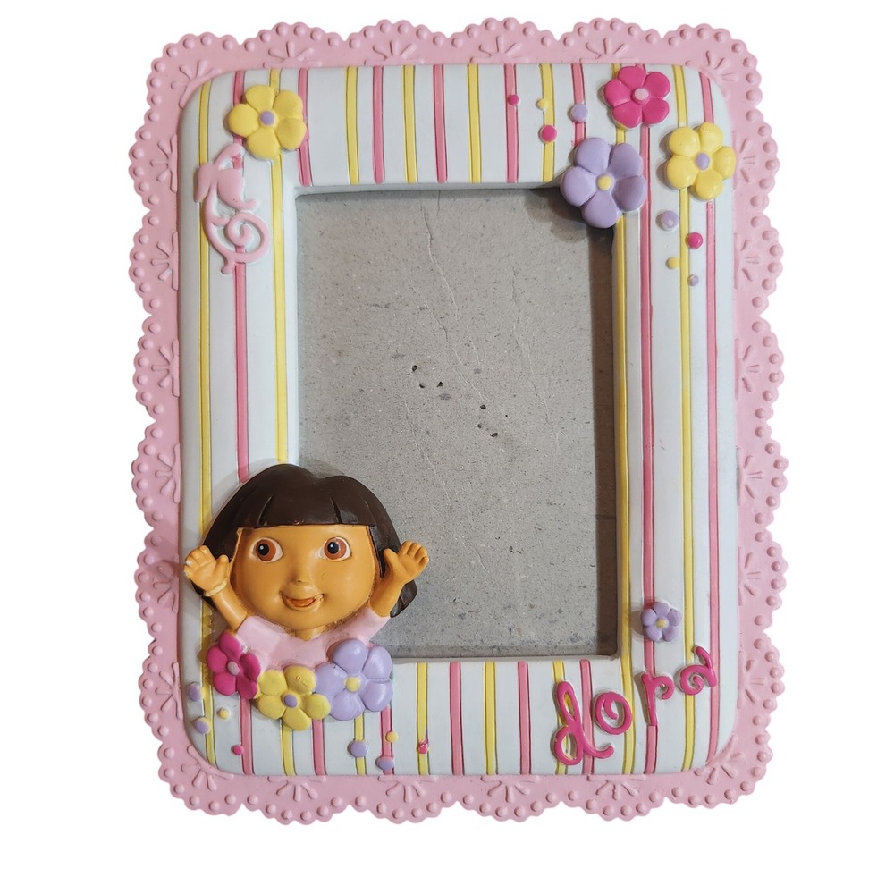 Vintage Dora the Explorer Pink Striped 3D Flower Picture‎ Frame Viacom